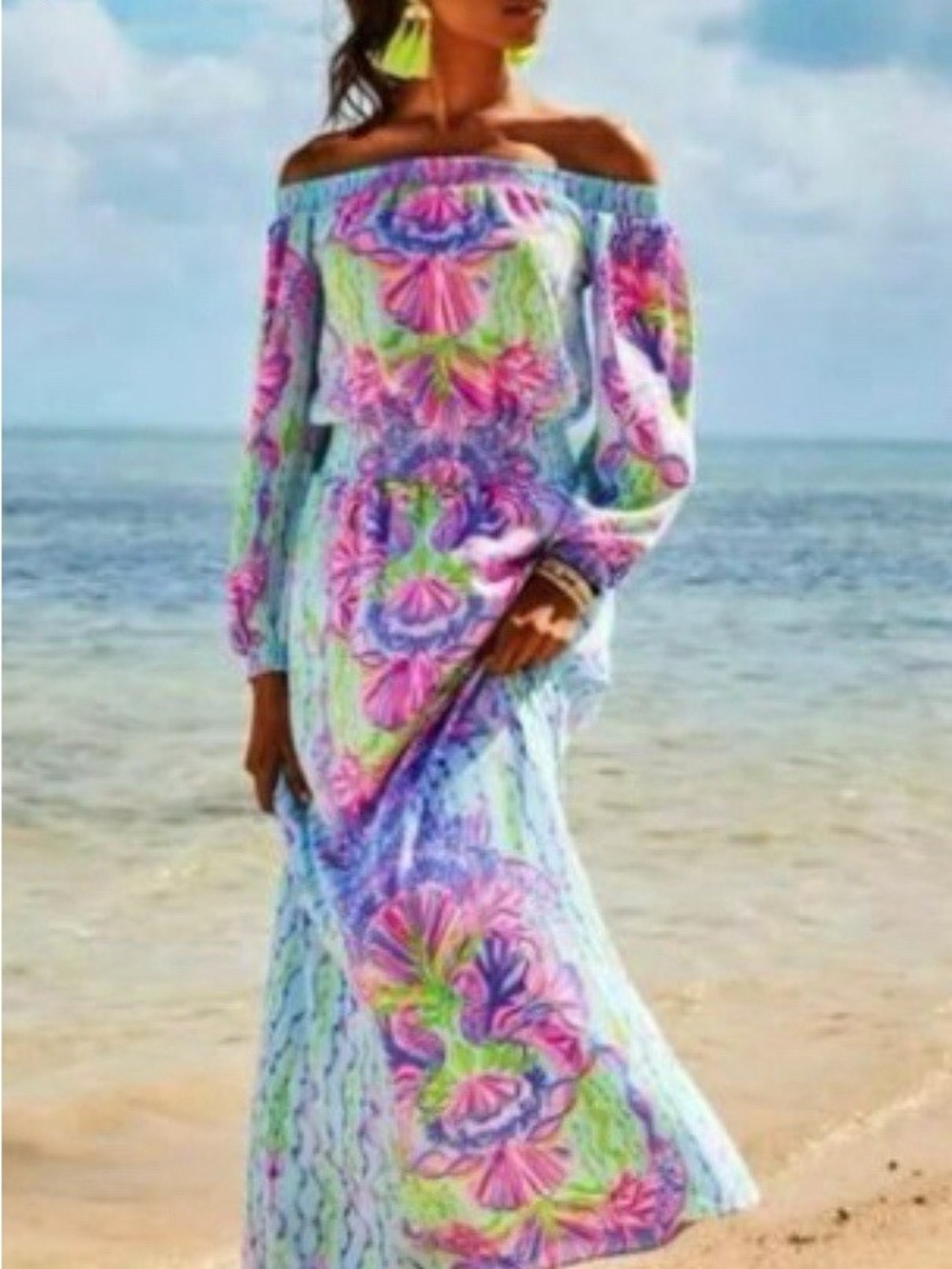 Lilly Pulitzer Pastel Blue Maxi Dress with Pink & Green Floral Print